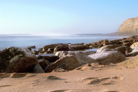 Seascape on the Portuguese Atlantic coast near sunsetの写真素材