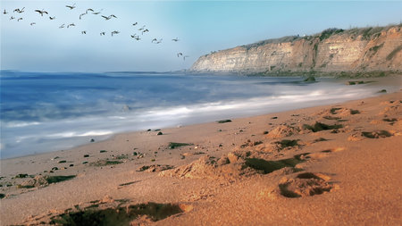 Seascape on the Portuguese Atlantic coast near sunset