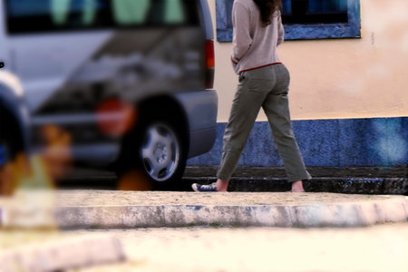 People passing through the city in the morningの写真素材