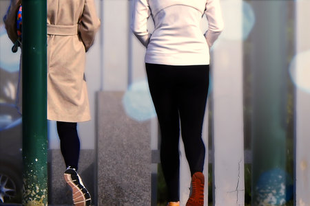 Passersby through the city in the morningの写真素材