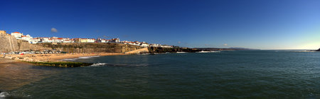 Seascape from a coastal town near the sunsetの写真素材