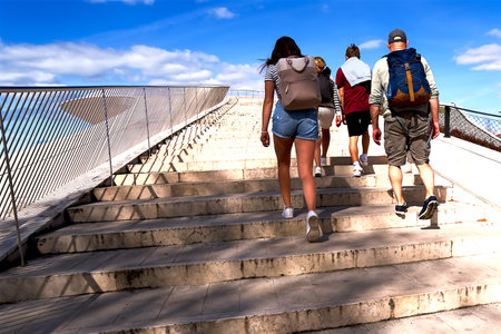 A family of tourists for a walk