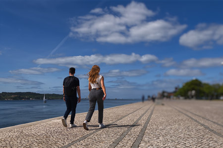 Tourists walking on the cliff on the river bank