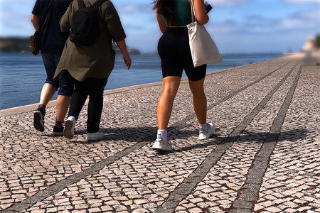 Tourists walking on the cliff on the river bank