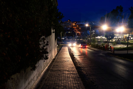 Night landscape with lights on a streetの写真素材