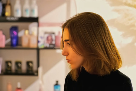 Portrait of a beautiful girl with blonde hair.の写真素材