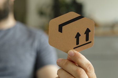 Person Holding Cardboard Box Symbol Upward Arrows