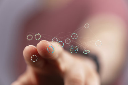 Connecting Dots: Digital Network Interaction Conceptの写真素材