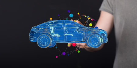 Digital Car Model in Hands Innovative Technology
