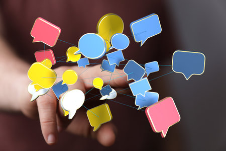 Global Communication Network: Connected Speech Bubblesの写真素材