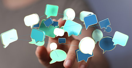 Global Communication Network: Connected Speech Bubblesの写真素材