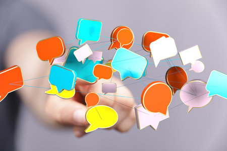 Global Communication Network: Connected Speech Bubblesの写真素材