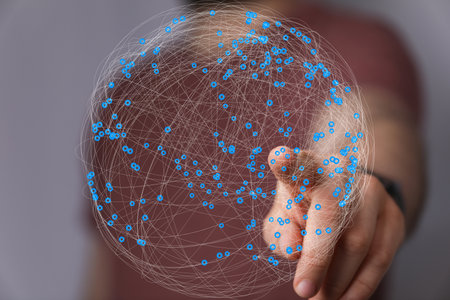 Global Network Connection: Hand Interacting with Digital Sphereの写真素材