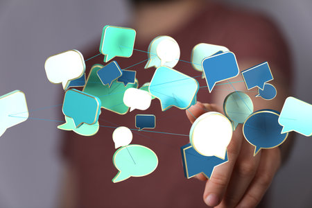 Global Communication Network: Connected Speech Bubblesの写真素材
