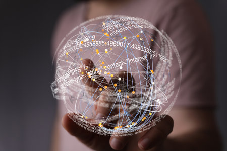 Person Interacting with Digital Globe of Data