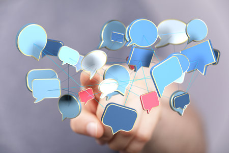 Global Communication Network: Connected Speech Bubblesの写真素材