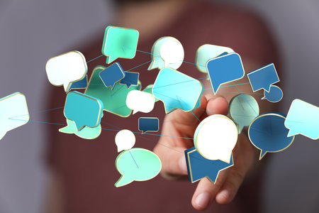 Global Communication Network: Connected Speech Bubblesの写真素材