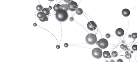 Abstract Network: Connected Silver Spheres on White Backgroundの写真素材