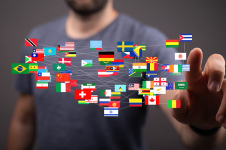 Global Network of International Flags and Connections