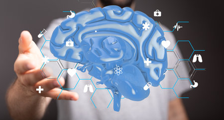 Human Brain 3D Model with Medical Icons