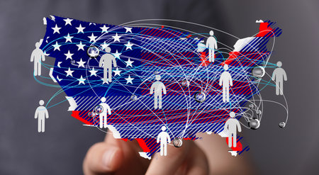 USA Network Map: Connecting People Across Americaの写真素材