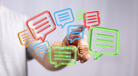 Colorful 3D Chat Bubbles: Communication Conceptの写真素材