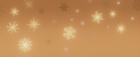 Abstract golden background with falling snowflakes, perfect for winter and Christmas design.の写真素材
