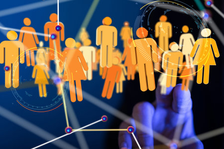 Social network concept with human silhouettes on blue background. 3D rendering
