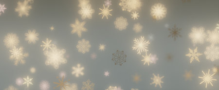 A dreamy illustration of sparkling snowflakes falling against a soft blue background.
