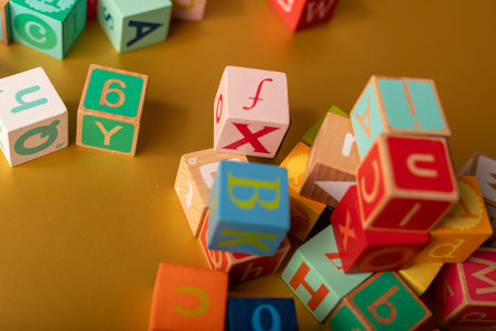Colorful Wooden Alphabet Blocks for Kids Learningの写真素材