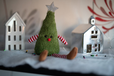 Adorable Christmas Tree Plush Toy on Snowy Scene