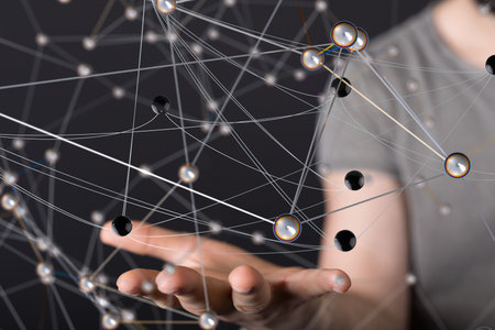 Global Network Connection: Hand Holding Digital Sphere