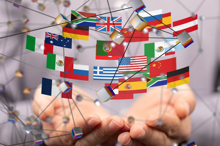 Global Network of International Flags Connecting Countriesの写真素材