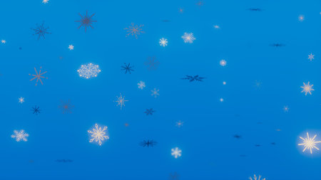 Falling Snowflakes on Blue Background Winter Holidayの写真素材