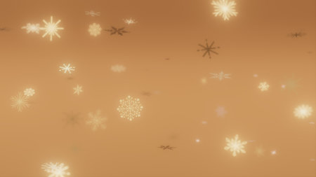 Falling Snowflakes on Golden Backgroundの写真素材