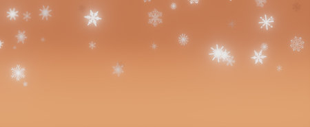 A delicate and minimalist design showcasing white snowflakes falling against a warm orange background, evoking a sense of wintery tranquility.の写真素材