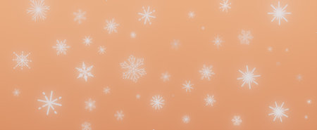 Peach Background with Scattered Snowflakesの写真素材