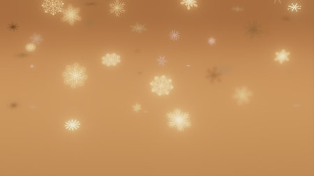 Golden Snowflakes Falling on Amber Backgroundの写真素材