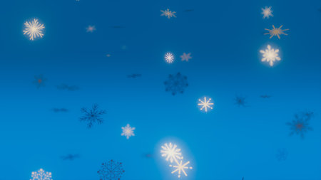 Falling Snowflakes on Blue Background Winter Sceneの写真素材