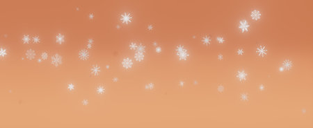 A simple yet beautiful image of snowflakes falling on a soft orange background. The image is perfect for representing the beauty of winter and the joy of the holiday season.の写真素材