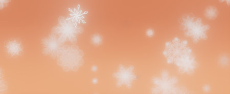 Soft, blurry snowflakes fall against an orange background, creating a delicate and festive winter scene.の写真素材