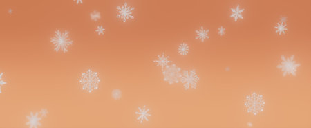 Falling Snowflakes on Orange Background: Winter Holiday Designの写真素材