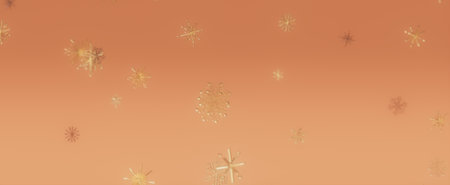 Abstract background with golden snowflakes falling on a peach background.の写真素材