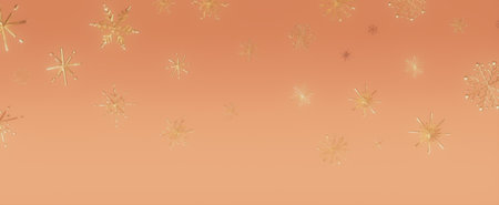 A minimalist abstract design featuring delicate golden snowflakes falling on a soft peach...