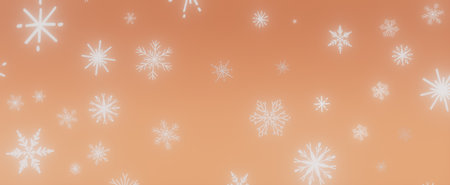 A simple and elegant illustration featuring white snowflakes falling on an orange background,...