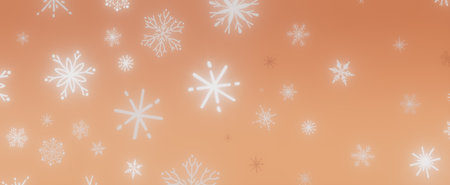 A digital illustration with a light orange background and white snowflakes falling