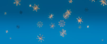 A simple yet beautiful illustration of white snowflakes falling on a blue background. The snowflakes...