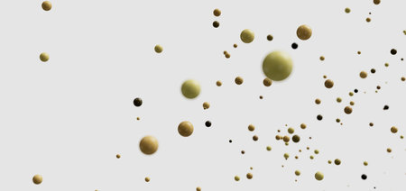Abstract Golden and Green Spheres Floating on White