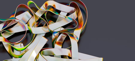 Abstract iridescent ribbons on dark background