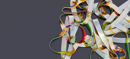 Abstract iridescent ribbons on dark background